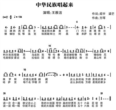 全部融进了歌曲《中华民族唱起来》,便于记忆的同时又朗朗上口